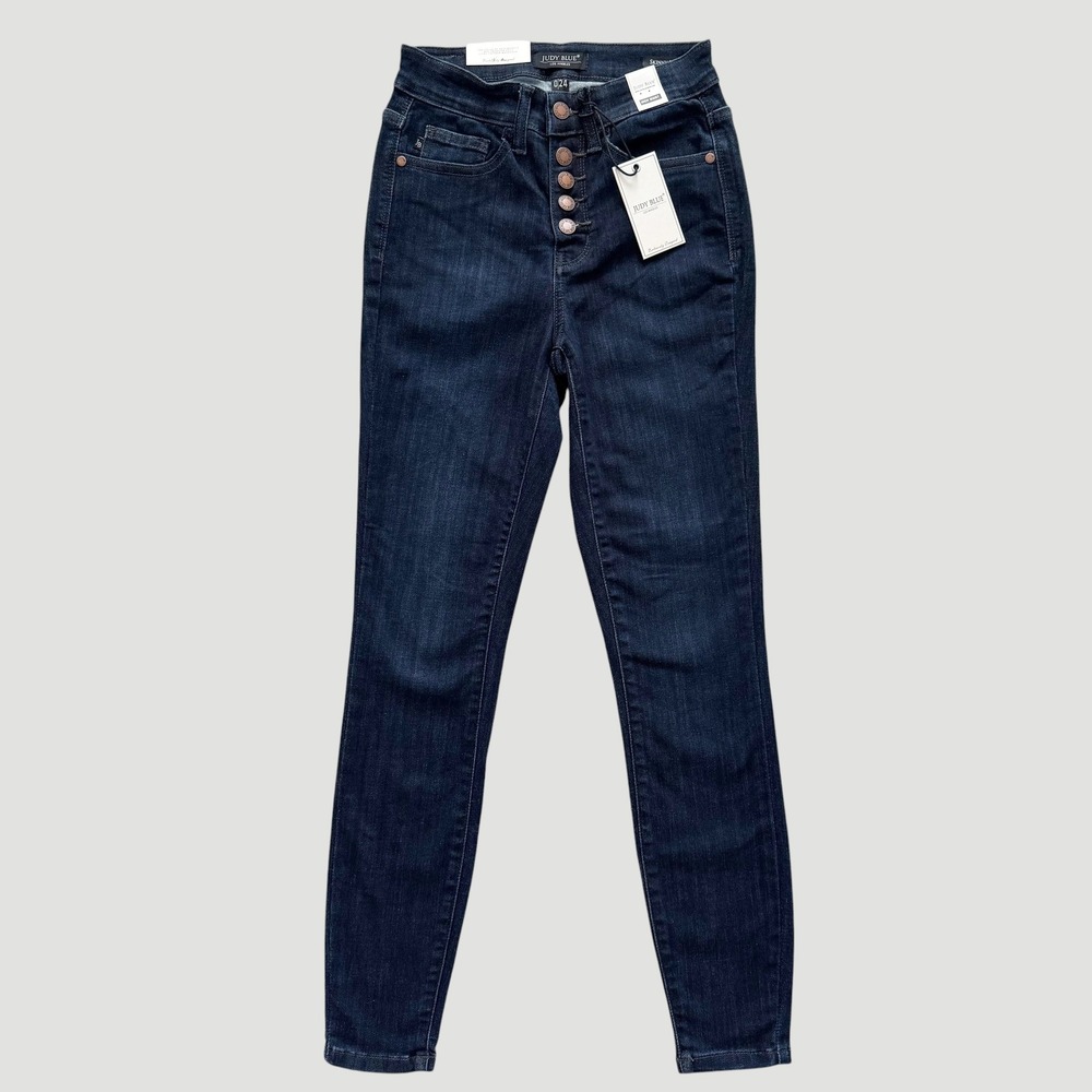 Judy Blue Womens High Waist Skinny Jeans Dark Wash Button Fly NWT 0/24 bodycon